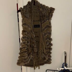 Brown Fur Trimmed Vest- rabbit fur
